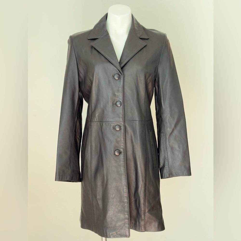 100% Genuine Lambskin Leather Trench Coat size 6